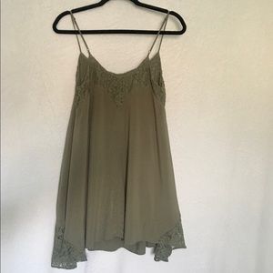 Olive Green Flowy Boho Dress with Lace